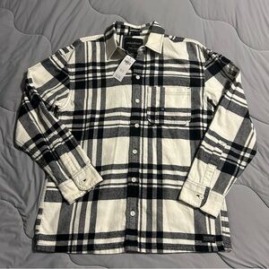 Hollister Men’s XS Flannel Shirt White Black Plaid Button Down Long Sleeve NWT